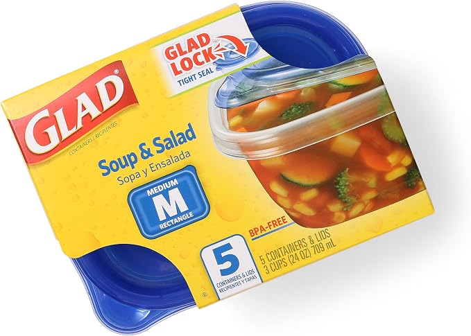 Glad GladWare Medium Rectangle Food Storage Containers, 24 Oz, 5 Ct, 6-Pk | Airtight, leak-resistant containers for soups, salads, and meal prep; microwave, dishwasher, and freezer safe - Image 9