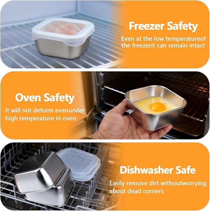 3 Pack 13.53 oz (400 ml) 304 Stainless Steel Snack Container – Leak-Proof, Grill & Oven Safe, Freezer & Dishwasher Safe, BPA-Free Silicone Lid, for Snacks, BBQ, Lunch, Camping, Baking - Image 4