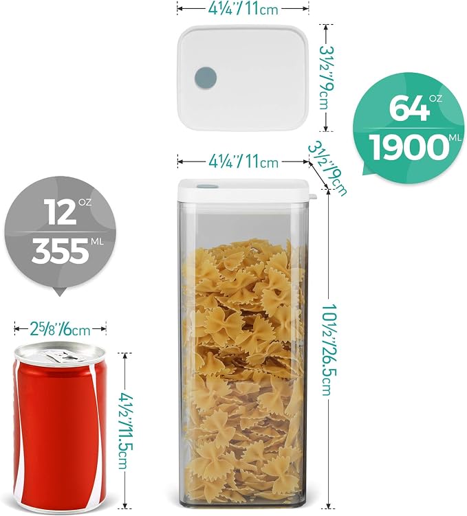 ComSaf Food Storage Container with Lids(64oz) Set of 4, Tall Airtight Food Storage Jar, BPA Free Plastic Food Storage Container Kitchen Pantry Containers for Noodles,Cereal, Flour and Sugar - Image 5