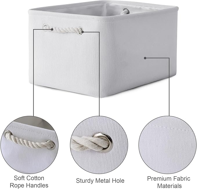 Fabric Storage Bin, Large 1 Pack 15.7L*11.8W*8.3H Storage Basket for Home Storage and Organization, Shelf Basket with Cover for Living Room Bedroom Closet（White - Image 6
