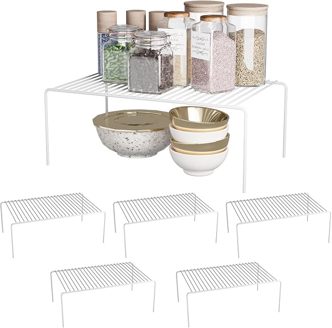 6Pack Cabinet Storage Shelf Spice Rack, 13''L x 9.4''W x 5.5''H, White | Rustproof Metal Wire Kitchen Counter Organizers and Storage, for Cabinet, Plate, Dish, Pantry, Bathroom, Fridge by DPZM