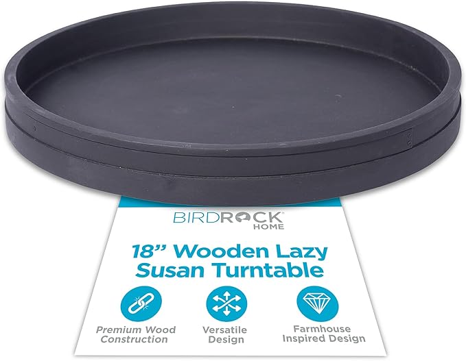 BIRDROCK HOME Wooden Lazy Susan Turntable - Spice Rack Organizer for Kitchen Table, Dining, Pantry and Countertop - Rotating Tray for Condiments - with Burnished Iron Accents - 18" Large, Matte Black by BIRDROCKHOME