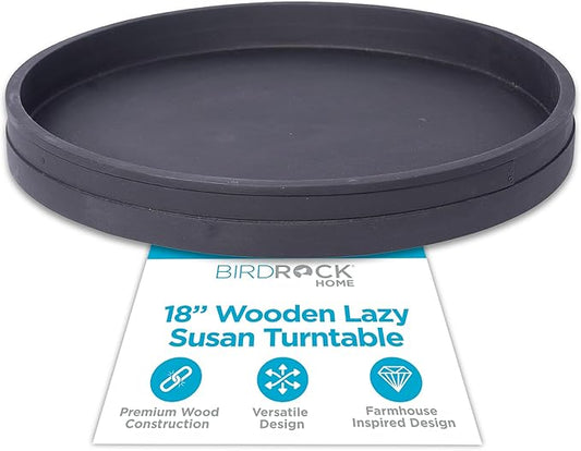 BIRDROCK HOME Wooden Lazy Susan Turntable - Spice Rack Organizer for Kitchen Table, Dining, Pantry and Countertop - Rotating Tray for Condiments - with Burnished Iron Accents - 18" Large, Matte Black by BIRDROCKHOME