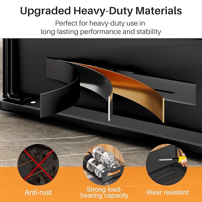 Pull out Cabinet Organizer,Heavy Duty Slide out Pantry Shelves Drawer Storage with Adhesive Nano Film,Sliding Mesh Cabinet Basket with Handle for Kitchen, Bathroom, Home, 9.8"W X 15.7"D X 6.2"H,Black - Image 6