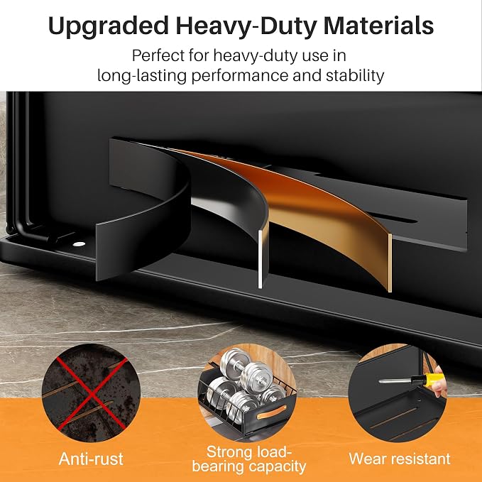 Pull out Cabinet Organizer,Heavy Duty Slide out Pantry Shelves Drawer Storage with Adhesive Nano Film,Sliding Mesh Cabinet Basket with Handle for Kitchen, Bathroom, Home, 11.8"W X 15.7"D X6.2"H,Black - Image 6