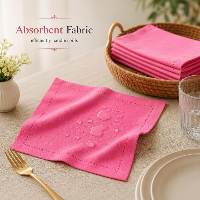 ALPHA Living HOME Cotton Cloth Napkins Set of 12, 18x18 Cotton Napkin Cloth Washable, Soft, Reusable Napkins for Wedding, Parties, Christmas, Thanksgiving, Everyday Use (Sherbet) - Image 6
