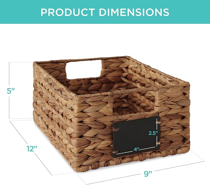 Best Choice Products Set of 4 9x12in Water Hyacinth Pantry Baskets, Woven Organizers w/Chalkboard Label, Chalk Marker - Chestnut - Image 7