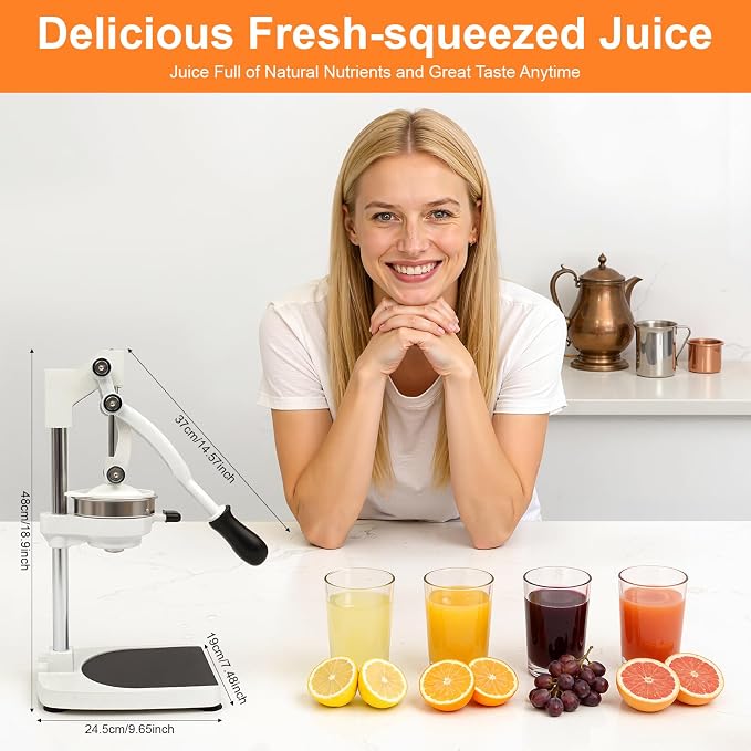 Manual Juicer, Commercial Stainless Steel Hand Press Citrus Juicer with Double Press Heads, Heavy Duty Orange Lemon Squeezer for Fresh Orange Lemon Pomegranate Watermelon, Silver - Image 6