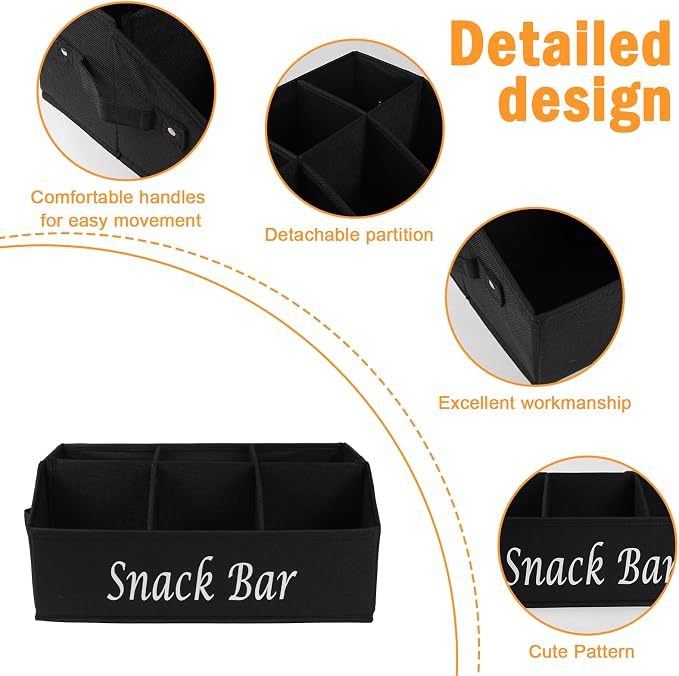 Snack Organizer for Countertop, Fabric Snack Bar Station with Handles, 6 Compartment Container, Black 【Patent Pending】 - Image 2