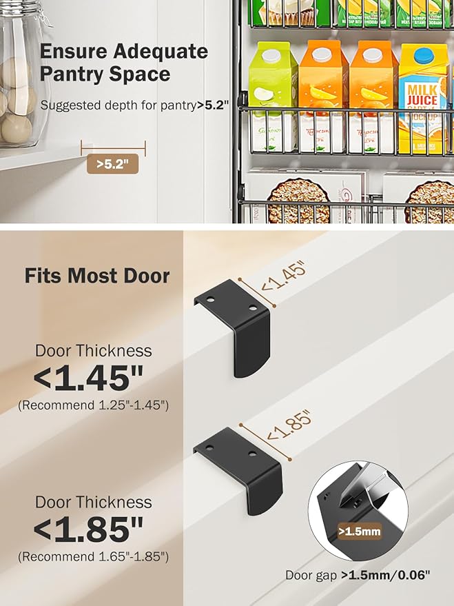 Delamu Over The Door Pantry Organizer, 9-Tier Pantry Door Organizers and Storage with Adjustable Basket, Metal Hanging Spice Rack, Seasoning Organizer, Door Organizer for Home Kitchen Bathroom, Black - Image 3