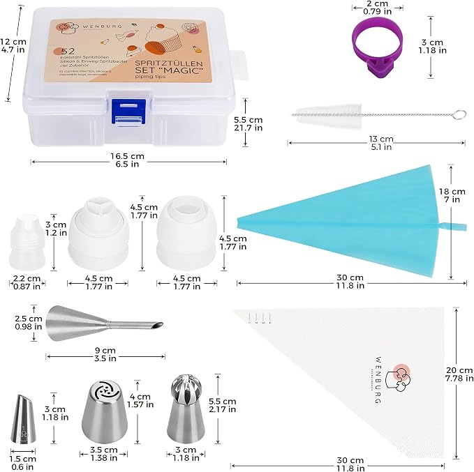Wenburg Russian Piping Tips Set 100pcs - Icing Tips for Cake decorating and Cupcake Decorating Kit - 52 Tips - Flower Piping Tips, Large Ball Icing and Small Numbered Frosting Tips, Filling Nozzle - Image 3