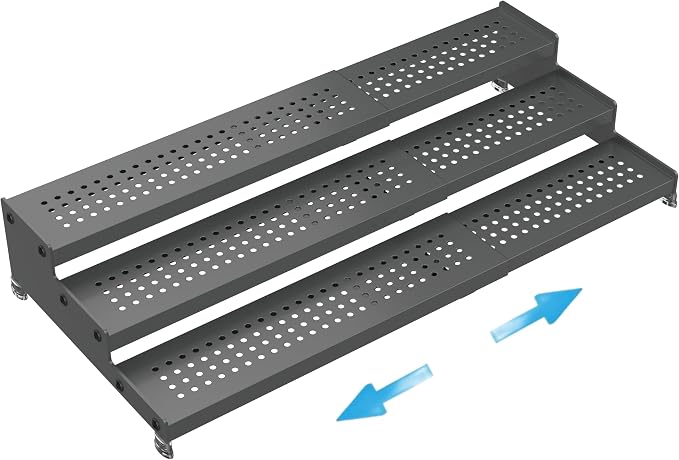 Expandable Spice Rack organizer with 3-Tier step shelf,Modern Design heavy duty,Non Skid and Visibility ,Great for Kitchen Cabinet,Bathroom,dressing table,Cupboard, Pantry and more(1PACK/GUN-GREY) by Goodqualityproducts
