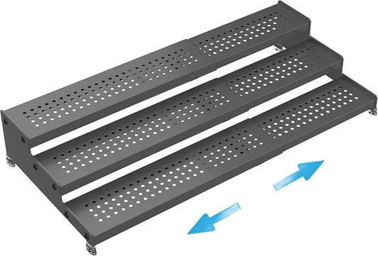 Expandable Spice Rack organizer with 3-Tier step shelf,Modern Design heavy duty,Non Skid and Visibility ,Great for Kitchen Cabinet,Bathroom,dressing table,Cupboard, Pantry and more(1PACK/GUN-GREY) by Goodqualityproducts
