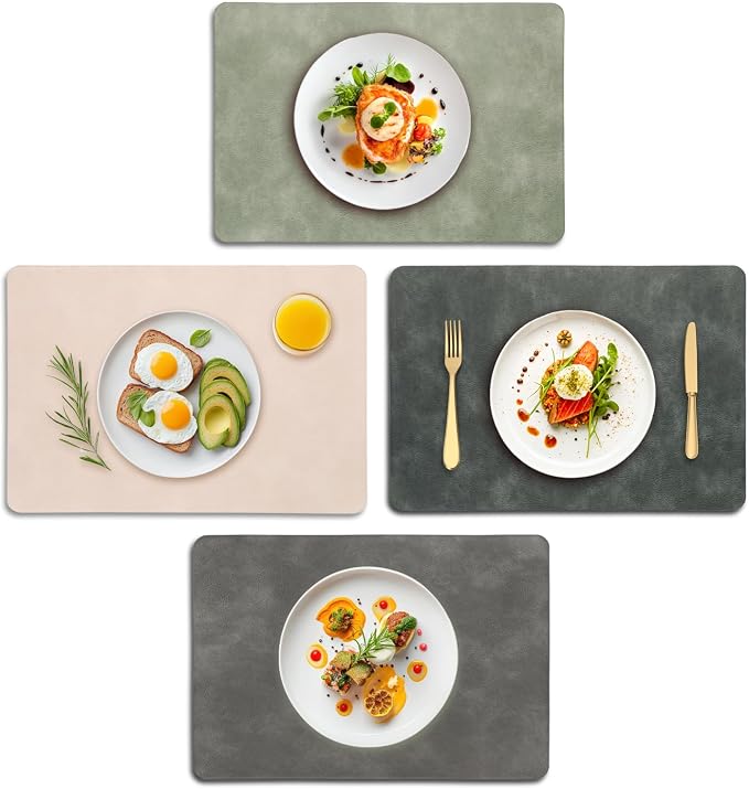 UnivoColors Placemats,Heat Resistant Placemats Set of 4 Washable 12 x 17 Inch,Waterproof Table Mats,Wipeable Pu Place Mats for Kitchen,Dining Room.(Green+Beige+Blue Grey+Grey) by UnivoColors