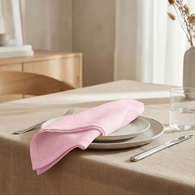Urban Villa Hemstitch Cloth Dinner Napkins Cotton 20”x20” (Set of 12)-Pink - Image 4