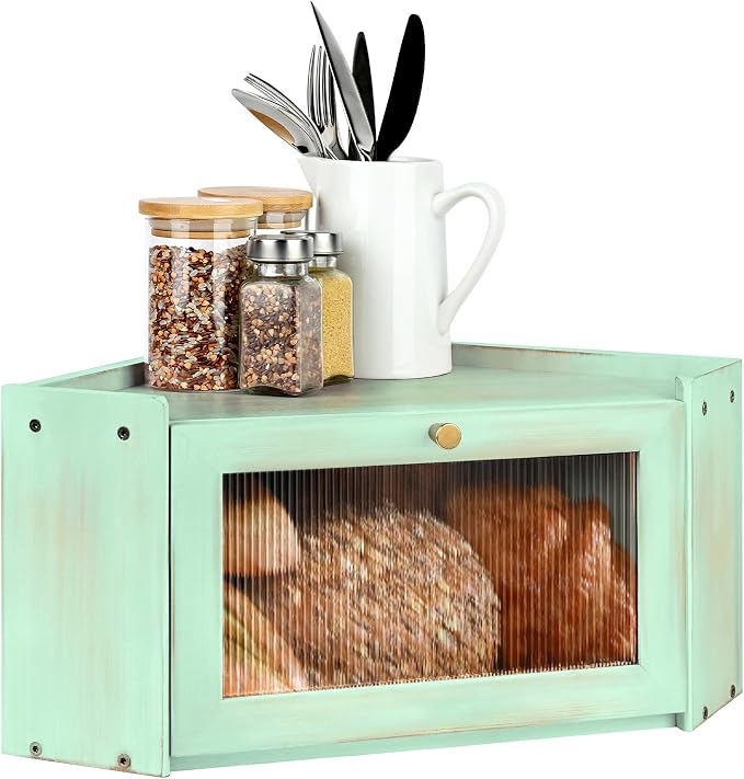Bread Box for Kitchen Countertop with Acrylic Window Green | Farmhouse Bread Storage Container, Large Pantry Organizers for Homemade Snacks, Loaves, Breathable Keeps Bread Fresh by Ollieroo
