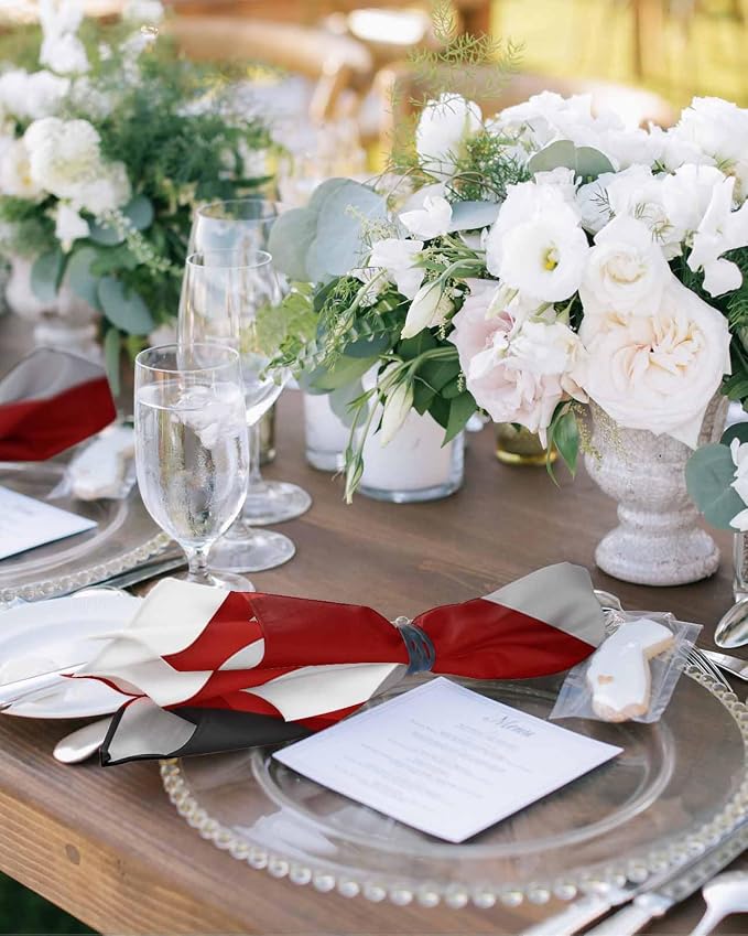 Modern Red Black Cloth Napkins Set of 6 - Washable Dinner Napkins Reusable Table Napkins for Home Party Weeding Dining Table Setting Decoration, Oversized 20"x20" Ocean Waves Geometric Grey White - Image 2