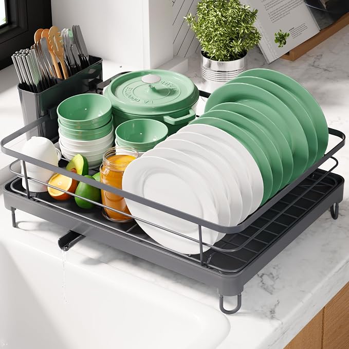 Kitsure Dish Drying Rack for Kitchen Counter, 12.7''W x 16.7''L, Grey | Stainless Steel Sink Organization, Cutlery Holder, Home and Appartment Decor by Kitsure