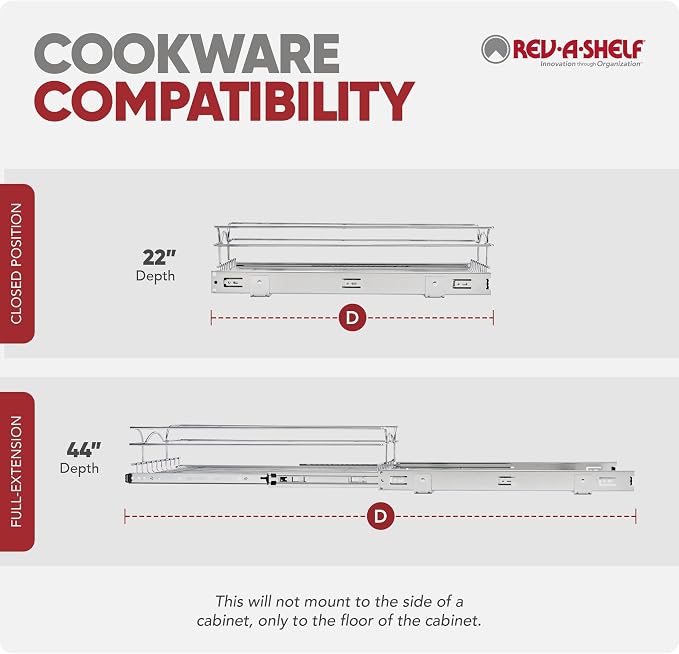 Rev-A-Shelf Steel Wire Pullout Drawer Organizer Shelf for Kitchen Cabinets, Slide Out Storage Basket, Min Opening Width of 17.5", 18" x 22", 5WB1-1822CR-1 - Image 9