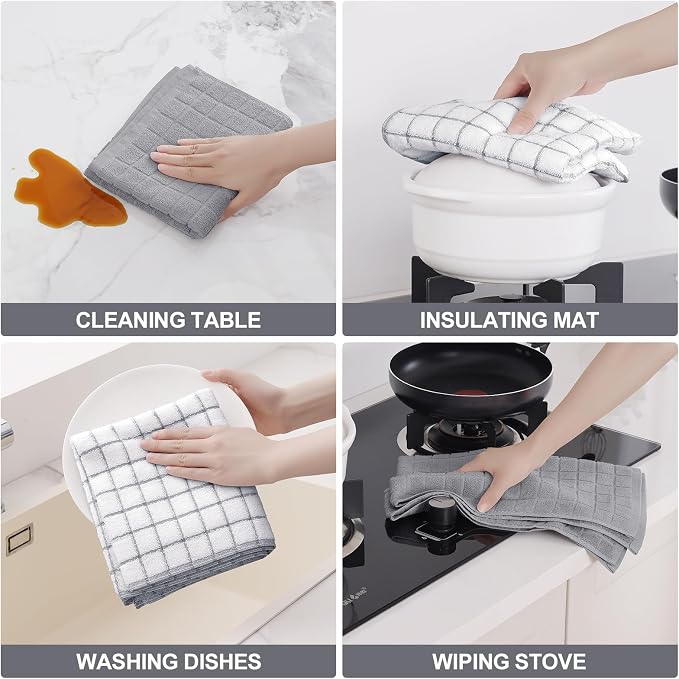 Homaxy Large Premium Cotton Kitchen Towels 16"x 28", 4 Pack, Light Grey | Natural Ring Spun 390 GSM Dish Towels, Super Absorbent Terry Kitchen Hand Towels, Soft Tea Towels with Hanging Loop - Image 4