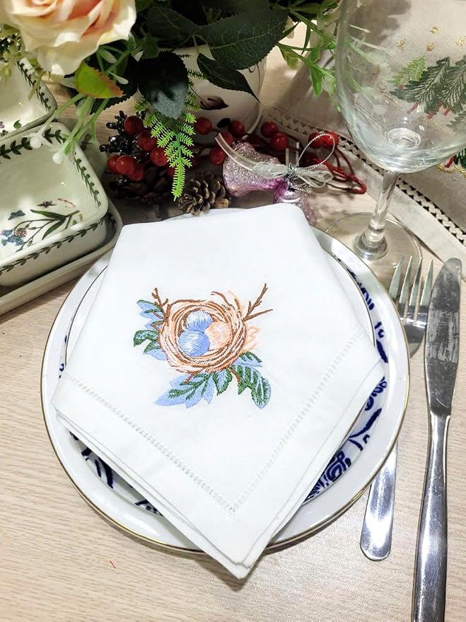 Embroidered Cloth Napkin Egg Nest Cotton Napkins (Set of 6, 18x18) – Charming, Eco-Friendly Dinner Napkins for Everyday Dining, Spring Celebrations & Gift Giving - Image 8