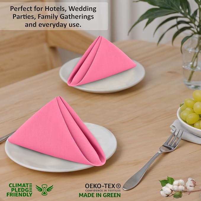 Ruvanti Cloth Napkins Set of 12, 18x18 Inches, 100% Cotton, Washable, Soft & Absorbent, Perfect for Wedding, Christmas, ‎Thanksgiving Dinners - Pink - Image 7