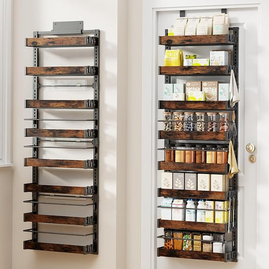 8 Tier Over The Door Pantry Organizer, 2 IN 1 Wall Mount or Metal Hanging Spice Rack for Pantry Organizers and Storage, Seasoning Shelves，Adjustable Basket with Hooks for Kitchen Cabinet and Closet by CUISIBOT