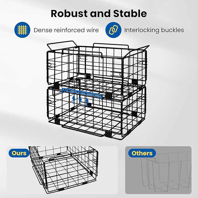 Reinforced Freezer Organizer Bins, 2 Pack Heavy Duty Metal Freezer Baskets, Stackable Deep Freezer Storage with Handles, Maximize Chest Freezer Space, No Assembly Required - Image 4