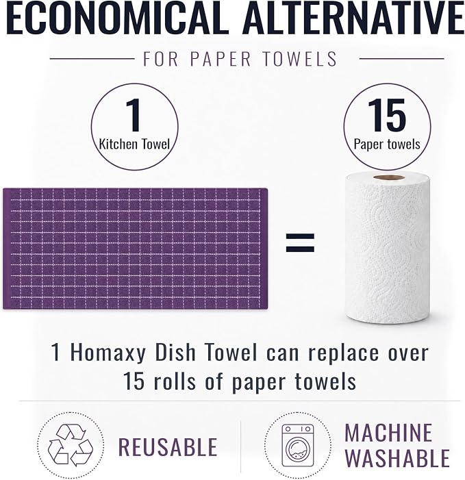 Kitinjoy 100% Cotton Terry Kitchen Towels, 13”x 28”, 8-Pack, Purple | Checkered Designed, Ultra Soft Absorbent Quick Drying Dish Towels - Image 8