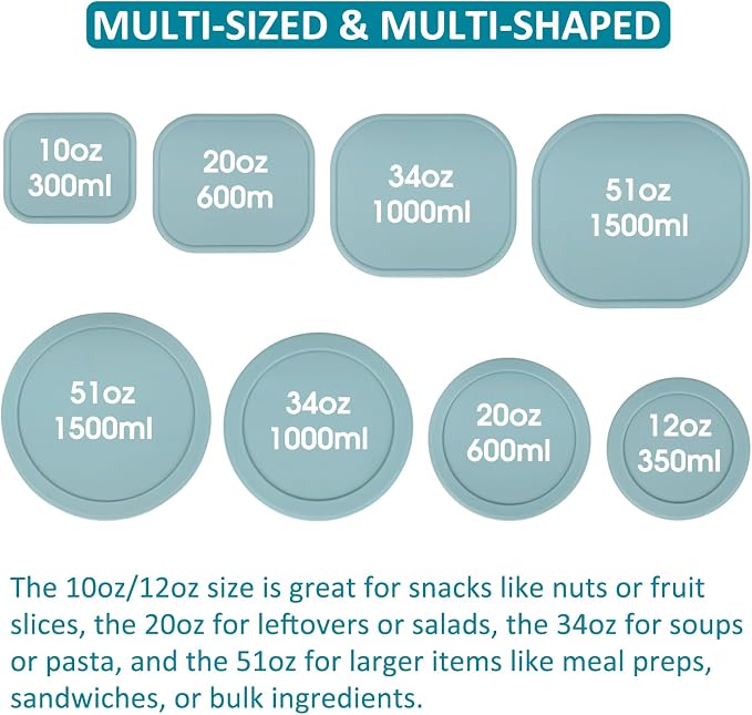 100% Silicone Food Storage Containers with Lids, 8 Pack, 10oz to 51oz, Reusable Leakproof Nesting & Stackable Silicone Bento Lunch Box, Microwave Freezer Dishwasher Oven Safe, BPA Free, Slate Green - Image 6
