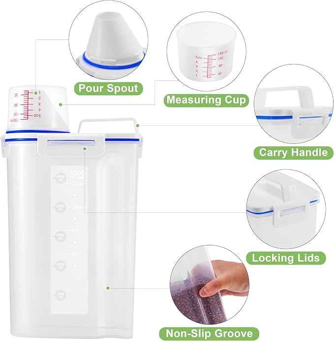 6 Pcs Set Rice Storage Container, Flour Dispenser with Pouring Spout & Measuring Cup, Kitchen Plastic Dry Food Storage Bin for Grain Oatmeal Snacks Pet Dog Food | Kitchen Pantry Dry Food Storage Holder for Grain Oatmeal Snacks Pet Dog Food - Image 8