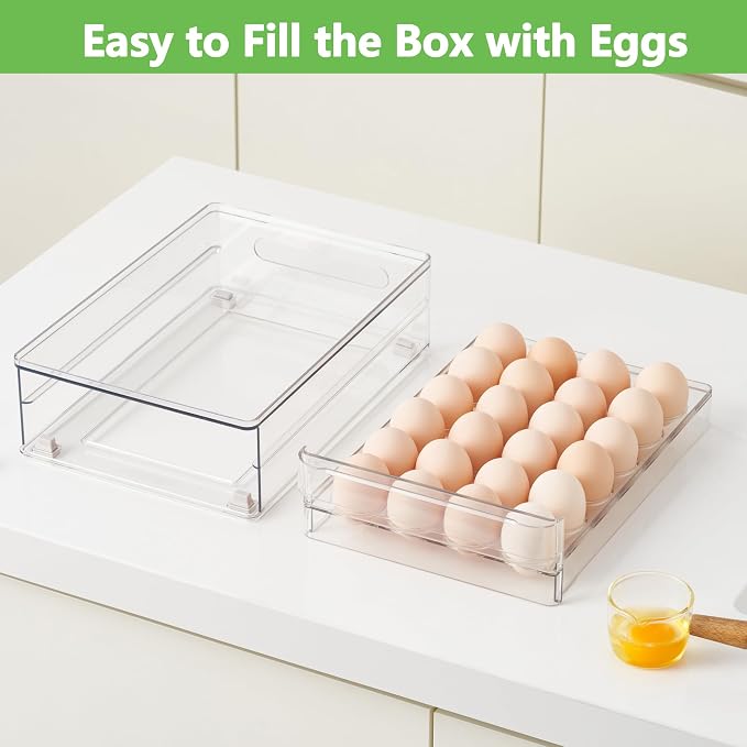24 Capacity Egg Holder for Refrigerator Organizer Bins, BPA Free Egg Storage Container with Non-Slip Pads, Space-Saving Egg Tray for Fridge Drawer - Image 5