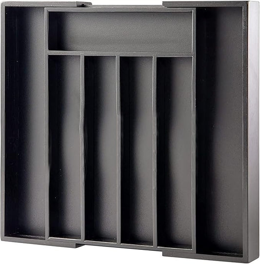 MASS DYNAMIC Cutlery Drawer Organiser, Expandable Bamboo Cutlery Tray for Kitchen Utensil, Adjustable Silverware and Flatware Holder, 7 Slots Storage for Spoons Forks Knives (Black) by MASS+DYNAMIC