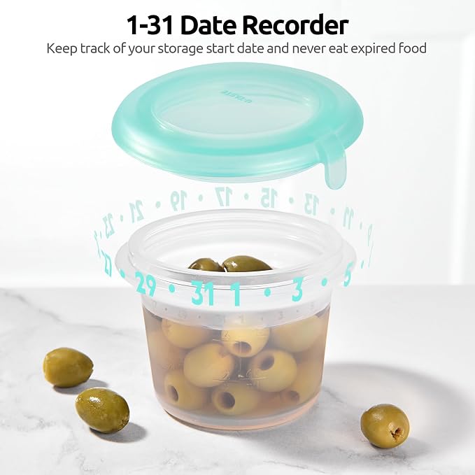 U-Taste Silicone Container with Lids, Kitchen Meal Prep Food Storage, 4oz*2 | Food Grade Liquid Silicone, Leak-Proof Airtight Lid, Meal Prep Lunch Box, Freezer & Microwave Safe, Clear Date Marking Circle - Image 5