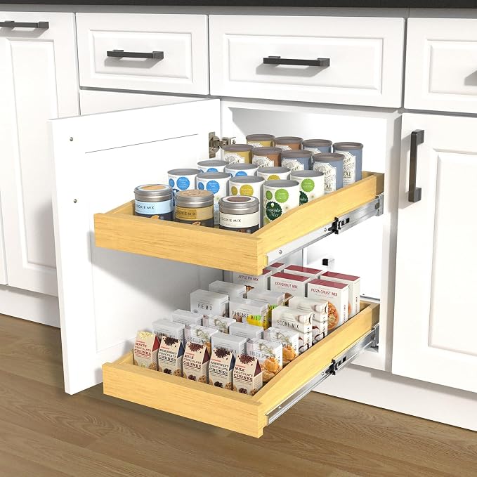 Wooden Soft Close Pull out Cabinet Organizer 26" D x 4.3" H, Heavy Duty Slide Out Drawers Pull-Out Home Organizers for Kitchen Cabinets (2 tier-26 * 21 in) - Image 8