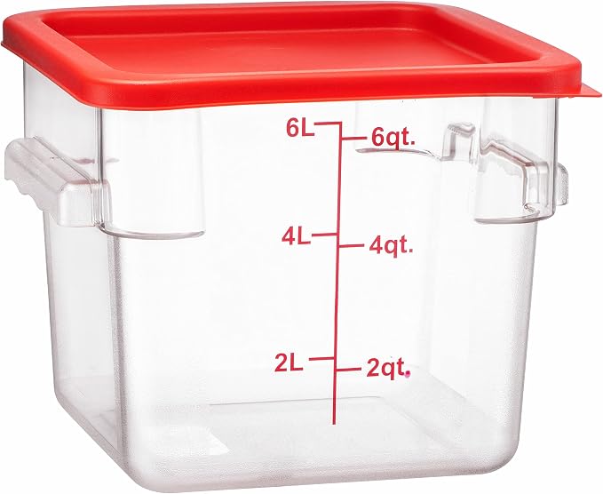 Tiger Chef 6 Quart Commercial Grade Clear Food Storage Square Polycarbonate Containers With Red Lids 4 Pack - Image 4