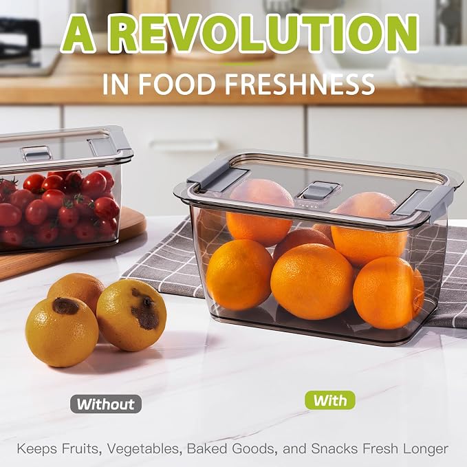 LUXEAR 4 Pack Fruit Containers for Fridge, Vegetable Storage Container with Lids &Removable Colander Produce Saver Organizer for Refrigerator Keep Fruit, Veggie, Berry, Meat Fresh Longer-Grey - Image 7