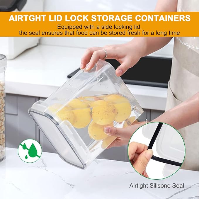 8pc Clear Airtight Canisters with Lids, Kitchen Dry Pantry Storage | 8pk clear airtight containers lock moisture out. Stackable plastic organizers for all your kitchen pantry dry foods - Image 4
