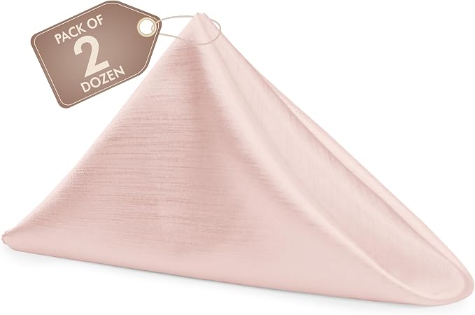 17x17-Inch Shantung Cloth Napkins, Ice Pink, Set of 24 | Bulk Case of 2 Dozen, Satin, Square, 100% Polyester Fabric, Reversible, Faux Dupioni Silk Reverse Side, Machine Washable by UltimateTextile