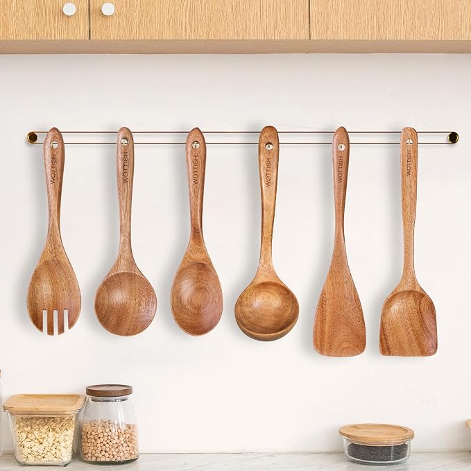 Wooden Spoons - Wooden Spoons for Cooking,Natural Wooden Kitchen Utensils Set Non Toxic,6-Piece Wooden Cooking Utensils(A06) - Image 8