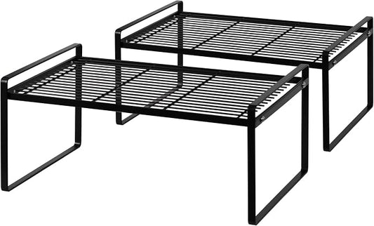 Shantton Cabinet Shelf Organizer, Pantry Shelf Rack, Black 16.1x10.6x7.3 | 2-Pack Stackable Metal Riser Holds 40LBS with Non-Slip Feet for Kitchen Pantry Bathroom Countertop Freezer Cupboard by Shantton