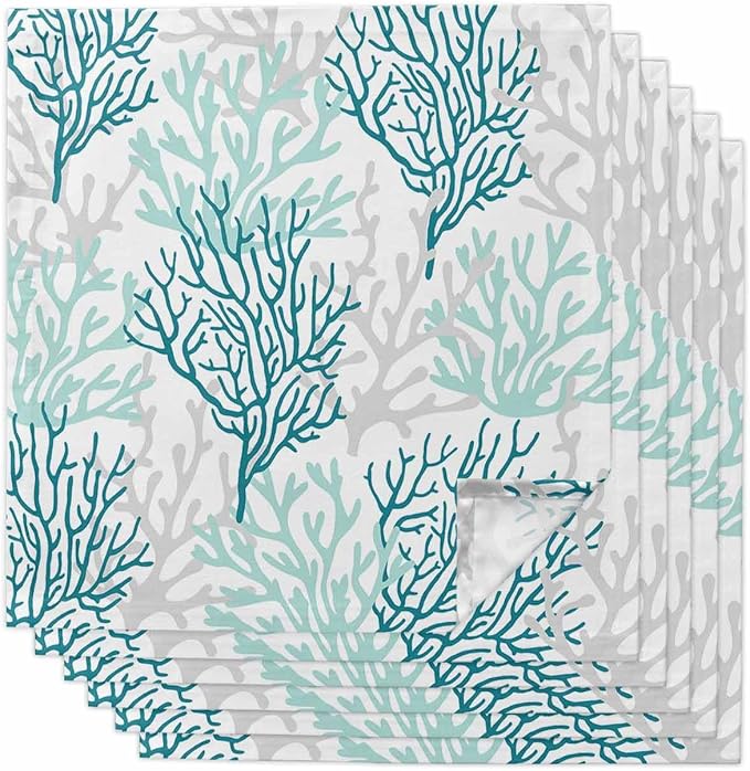 Turquoise Coral Cloth Napkins Set of 6 - Washable Dinner Napkins Reusable Table Napkins for Home Party Weeding Dining Table Setting Decoration, Oversized 20"x20" Gradient Teal Gray Modern White by Unknown