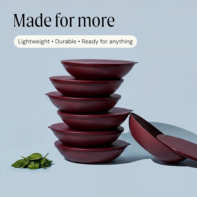 Large Serving Bowl with Lid - Certified Recycled Food-Safe Plastic, BPA-Free, Dishwasher, Microwave, Fridge and Freezer Safe | 4.96qt | Cherry - Image 8
