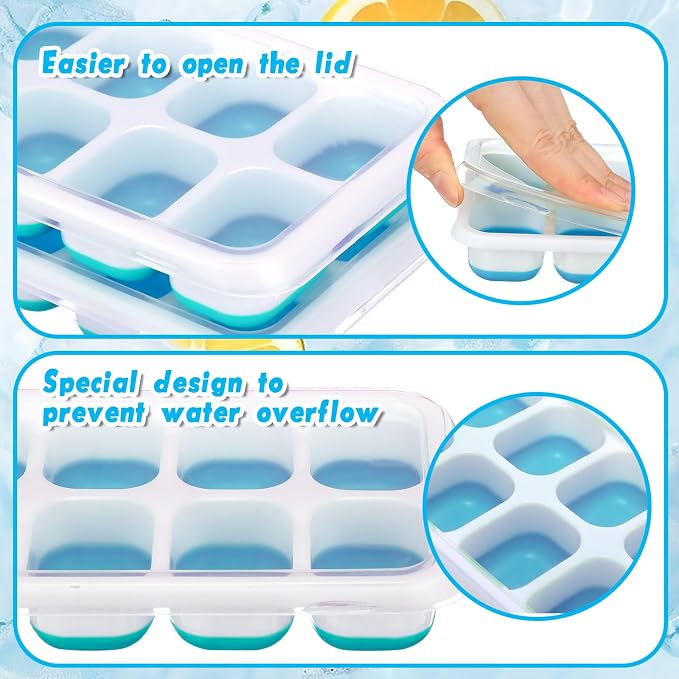 Rtteri 36 Pack Ice Cube Trays Silicone Ice Tray for Freezer Flexible 14 Cube Molds Easy Release Stackable Trays with Lid for Drinks Cocktail Coffee Baby Food (Blue) - Image 3