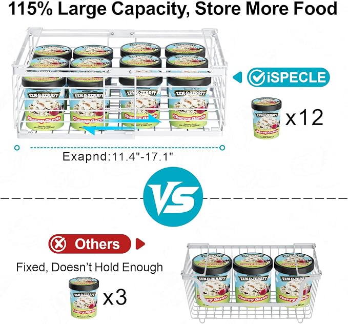 Freezer Organizer Bins - Wire Baskets for Frozen Food, 4 Pack White | For 10 to 20 Cu. Ft Chest Freezers, Stackable Deep Freezer Organizer Bins with Handles, Easy Food Access and Restocking - Image 6