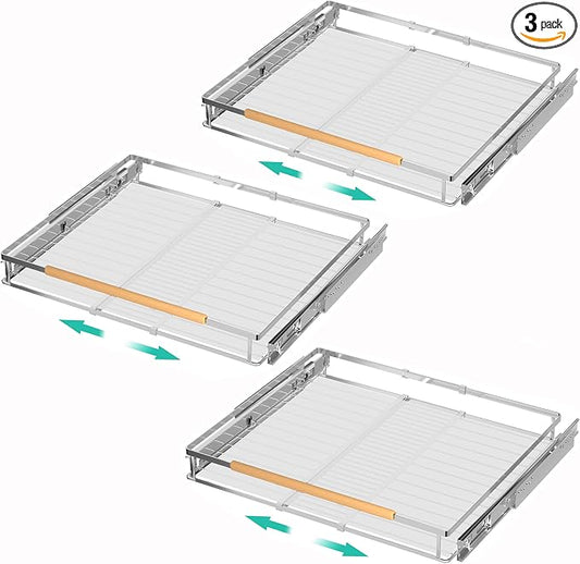 3 Pack Pull Out Cabinet Drawer Shelf Organizer, Extendable Sliding Slide Out Pantry Shelves Storage Heavy Duty for Kitchen Cabinets Under Sink, Adjustable Width 17.1~28" W x 22.5" D by iPEGTOP