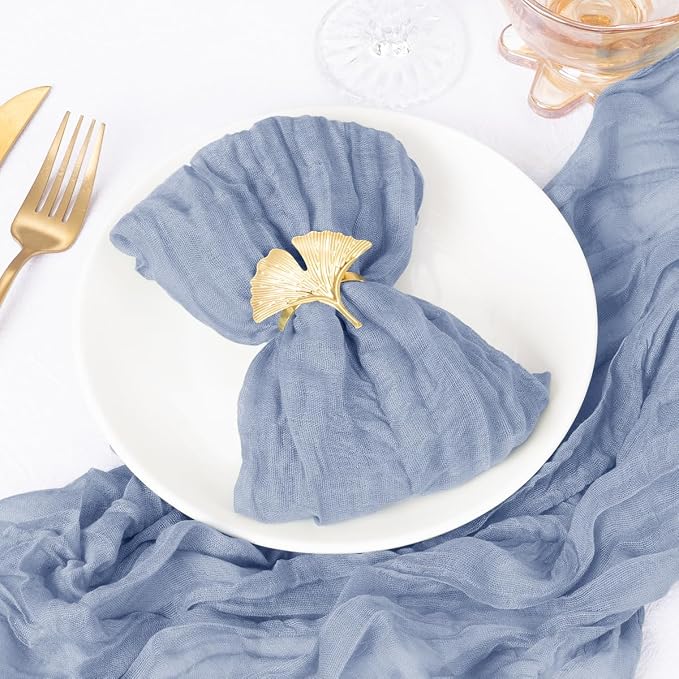 DeZerlor Dusty Blue Washable Cheesecloth Napkins Set of 12 for Wedding | Reusable Summer Cloth Napkins Bulk, for Bridal Baby Shower Dinner Cocktail Birthday Party, 21x21 Inches - Image 4