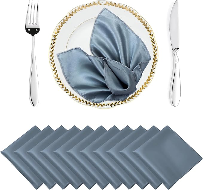 MDS® Pack of 150 Satin Napkins 12 x 12 Inch, Soft Silky Reusable Cloth Dinner Table Napkins for Wedding Décor, Reception, Birthday, Parties, Banquets, Catering, Restaurants & Hotel - Light Silver by MDS