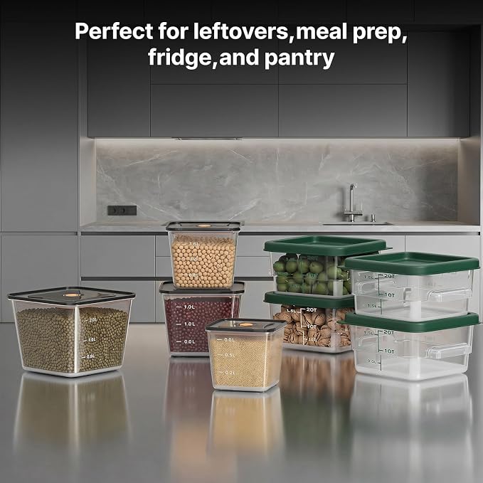 8 Pack Food Storage Containers with Lids；BPA-Free Cereal, Rice, Flour, Pasta & Snack Container, Stackable & Durable,Kitchen Pantry Organizer （0.95qt+1.5qt+2.2qt+3.2qt+4 * 8qt） - Image 5