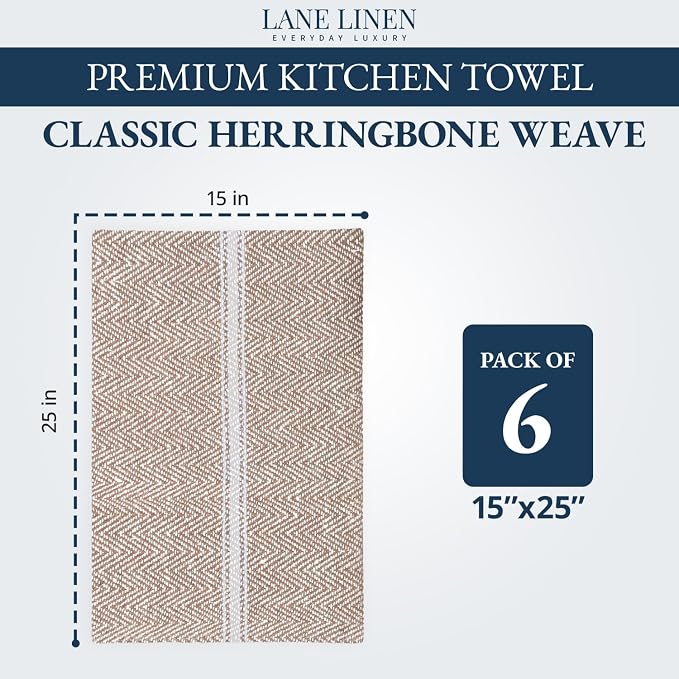 LANE LINEN Kitchen Towels Set - 100% Pure Cotton Dish Towels for Kitchen, Super Absorbent Kitchen Hand Towel, Tea Towels, Soft & Durable Dish Cloths, Pack of 6 – 14”x25”, Beige - Image 2